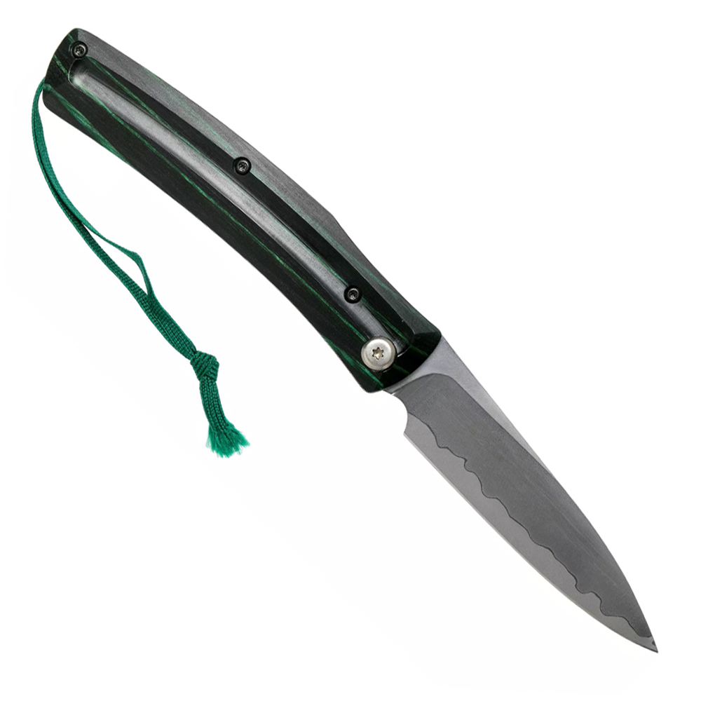 Mcusta MC-193C Higonokami Friction Folder VG-10 Drop Point Black/Green Laminated Hardwood Handles 3