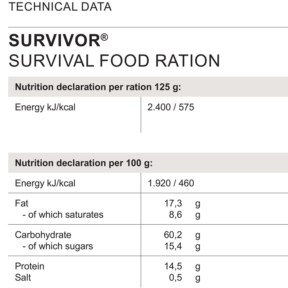 SURVIVOR Emergency Ration 125g 3