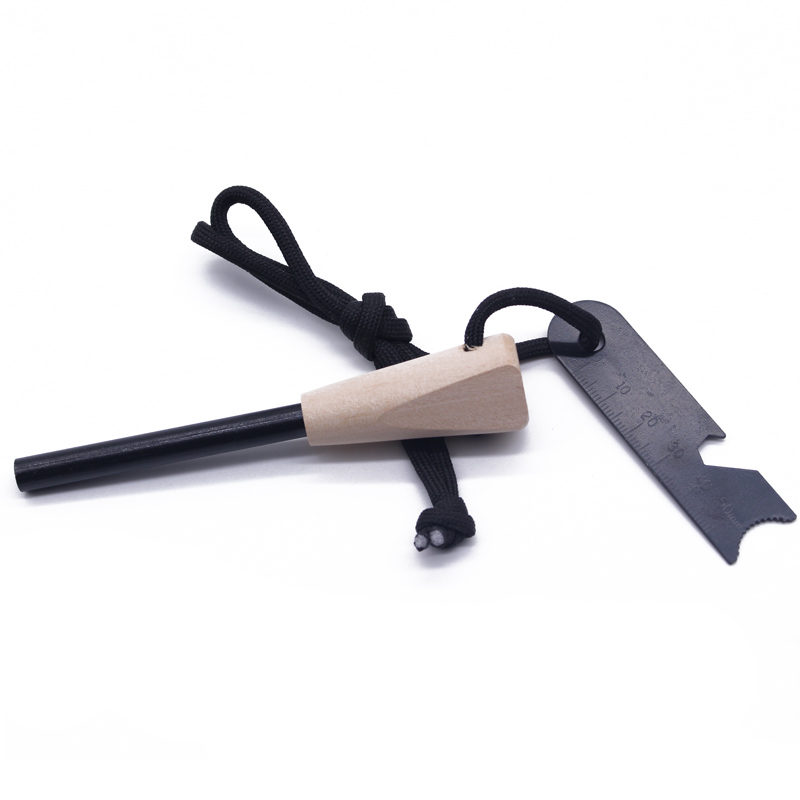 Ferrocerium fire starter 8 x 70 with wooden handle and multi striker 3