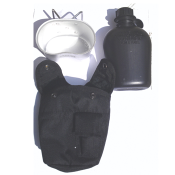 Mil-Tec Black Plastic Canteen with Aluminum Cup and Cover 1