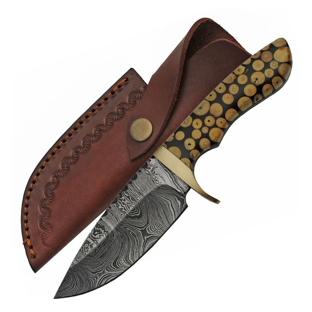 Damascus Fixed Blade Knotted Wood 6