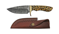 Damascus Fixed Blade Knotted Wood