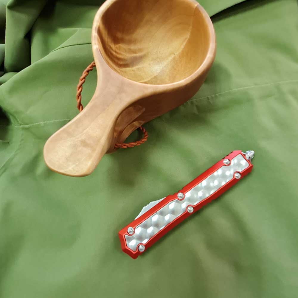 Microtech Makora D/E Ss OTF Automatic Knife Red Nickel Boron Inlay 20610RDBI 6