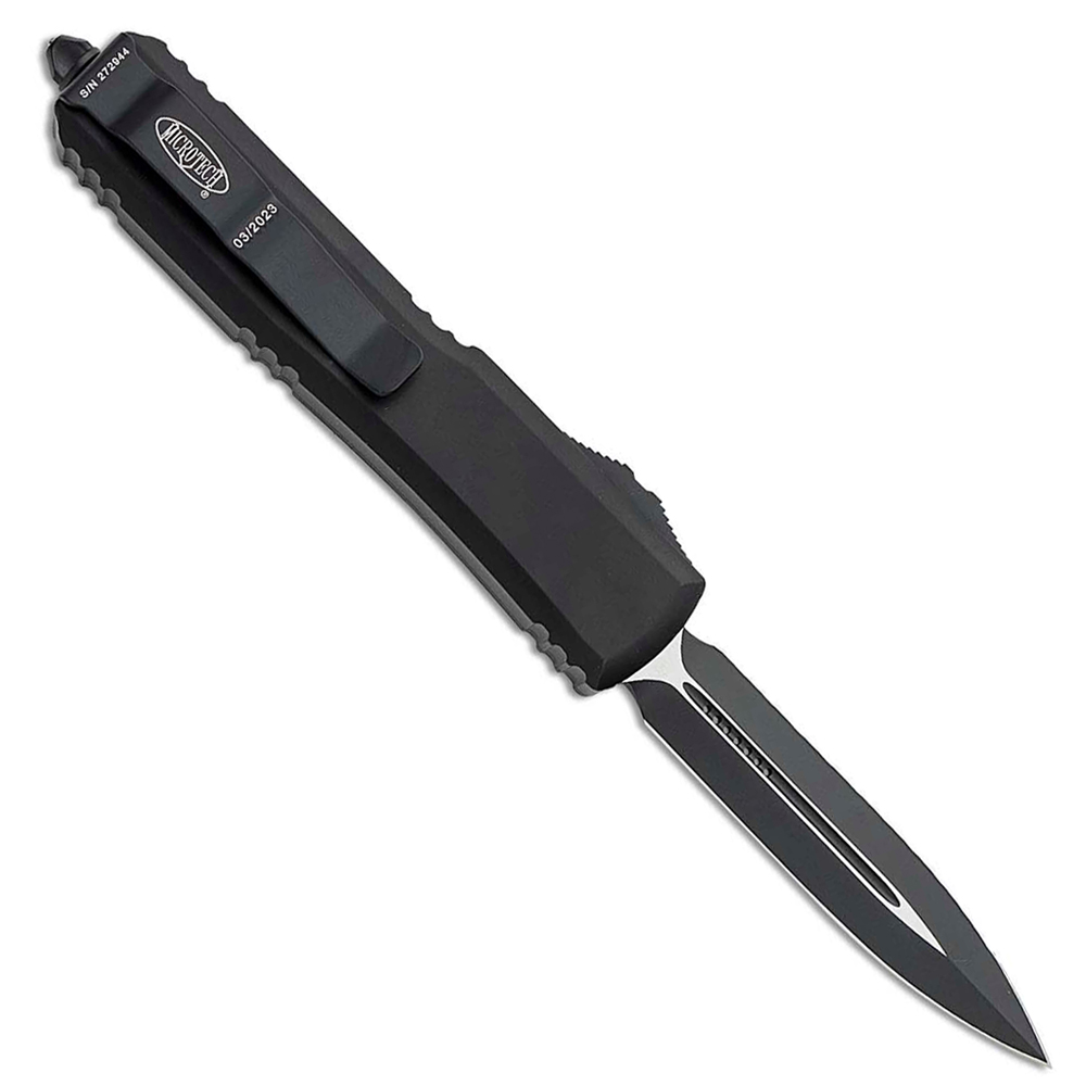 Microtech 122-3T Ultratech Tactical AUTO OTF Black Plain/Serrated Double Edge Dagger Black Aluminum Handle 2