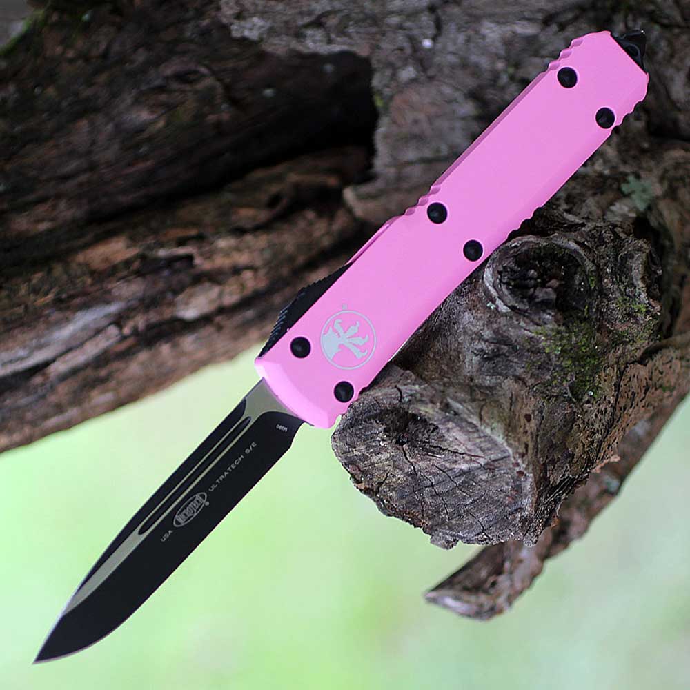Microtech 121-1 BPK Ultratech S/E AUTO OTF Black Plain Pink Aluminum Handle 2