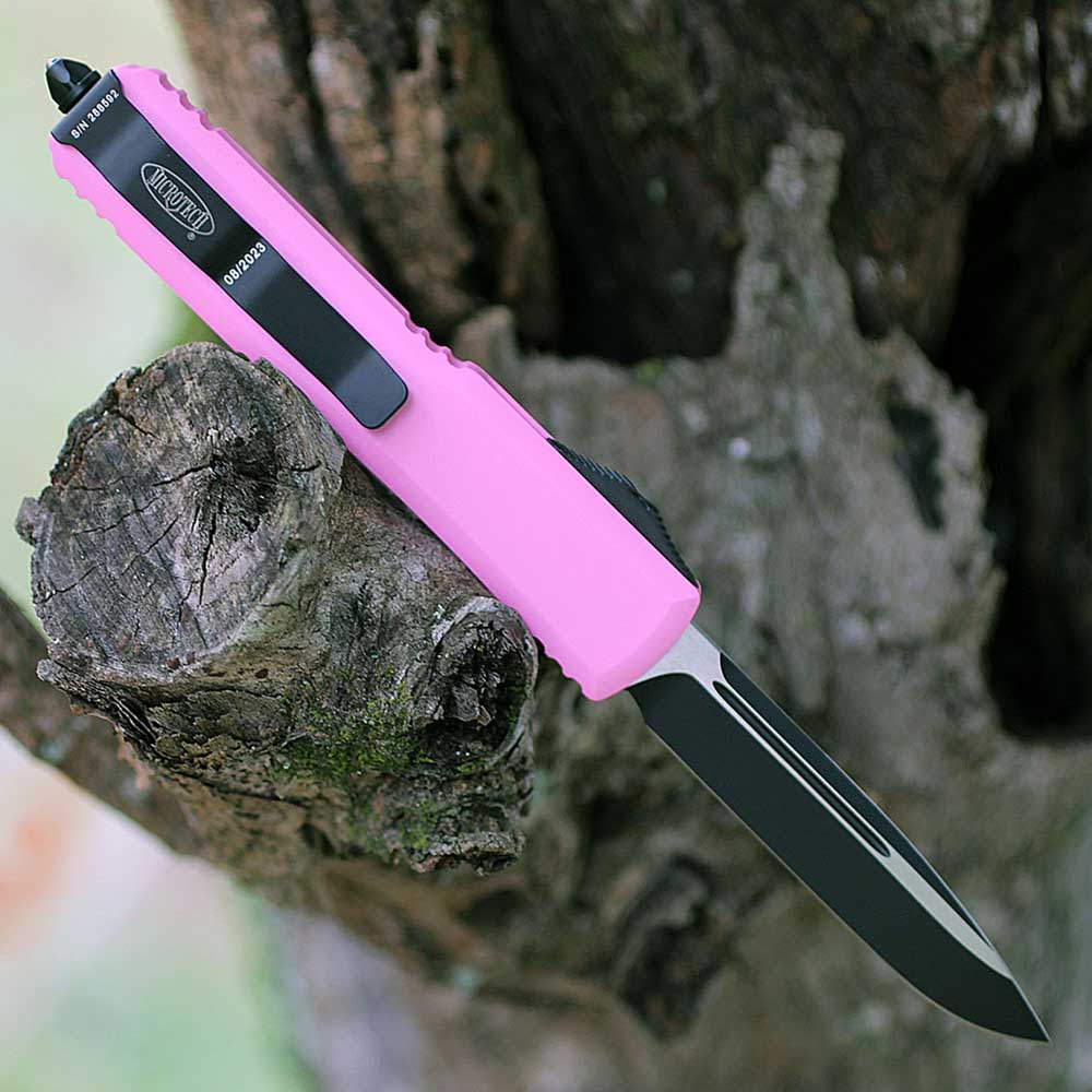 Microtech 121-1 BPK Ultratech S/E AUTO OTF Black Plain Pink Aluminum Handle 3