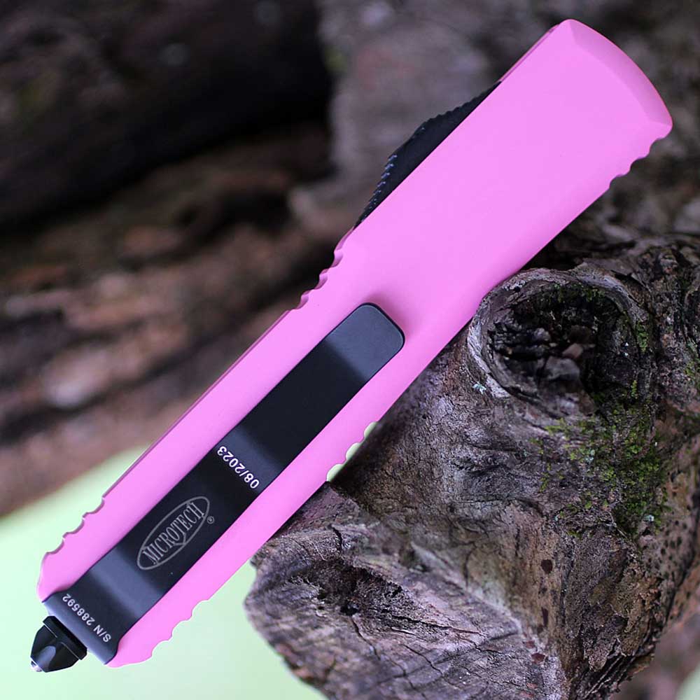 Microtech 121-1 BPK Ultratech S/E AUTO OTF Black Plain Pink Aluminum Handle 5