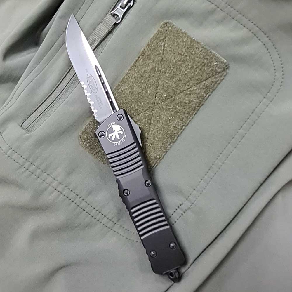 Microtech 143-2 T Combat Troodon S/E AUTO OTF Black Tactical Partial Serrated, Black Aluminum Handles 3