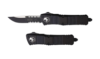 Microtech 143-2 T Combat Troodon S/E AUTO OTF Black Tactical Partial Serrated, Black Aluminum Handles