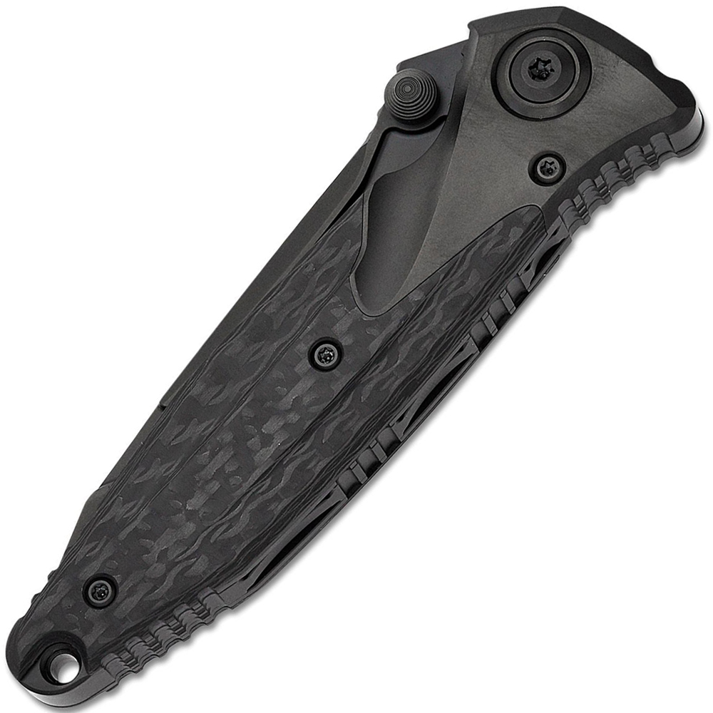 Microtech Socom Bravo M390 Black DLC Tanto Plain Black DLC Titanium Handles with Carbon Fiber Scales 261-1DLCT 3