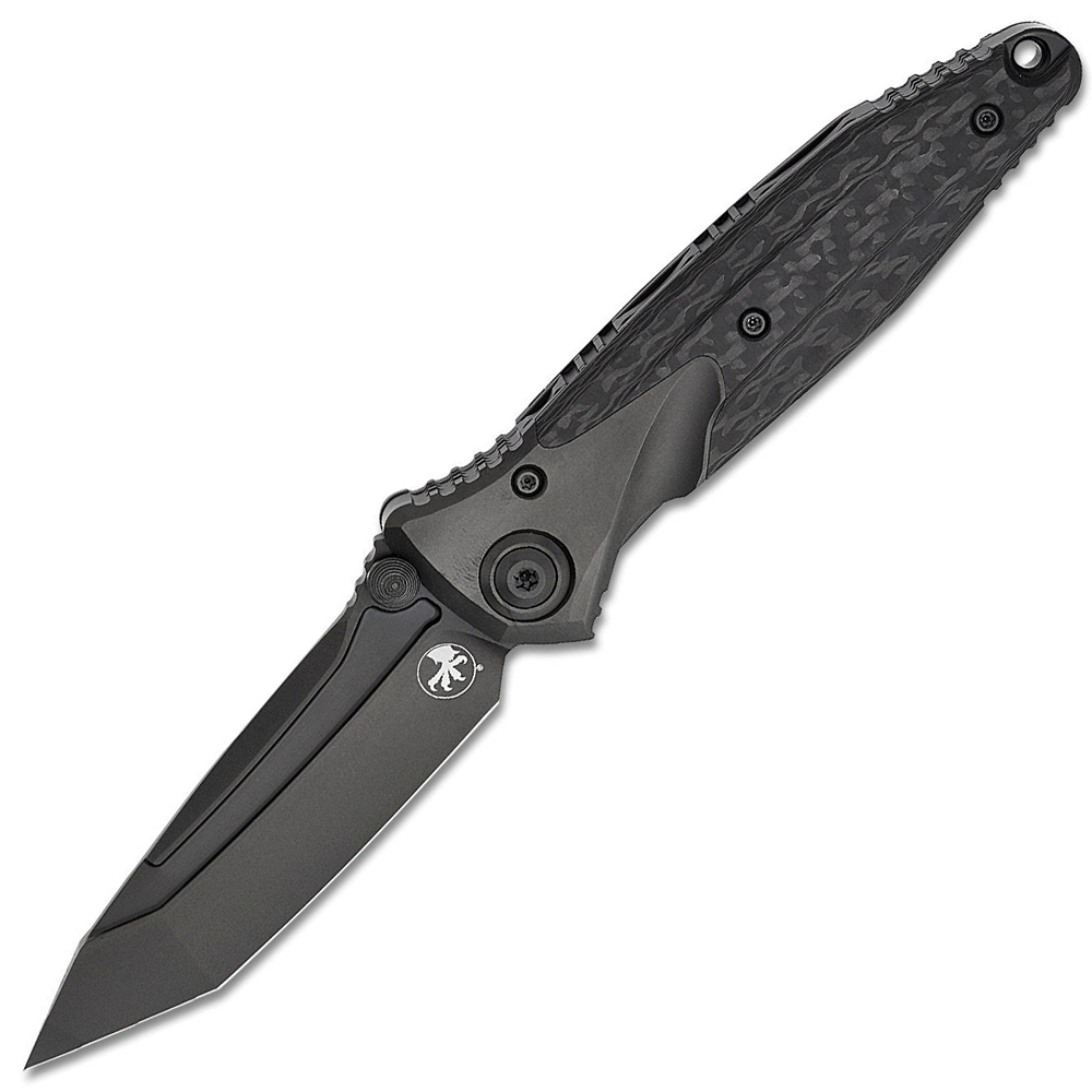 Microtech Socom Bravo M390 Black DLC Tanto Plain Black DLC Titanium Handles with Carbon Fiber Scales 261-1DLCT 1