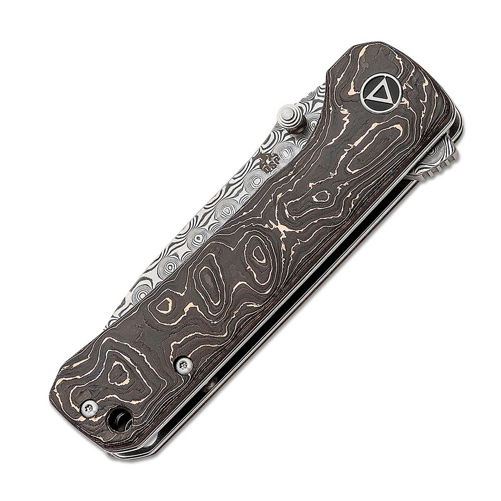 QSP HAWK DAMASCUS CARBON FIBER QS131-S Copper Foil Folding Knife 3