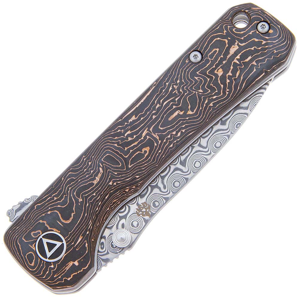 QSP HAWK DAMASCUS CARBON FIBER QS131-S Copper Foil Folding Knife 1