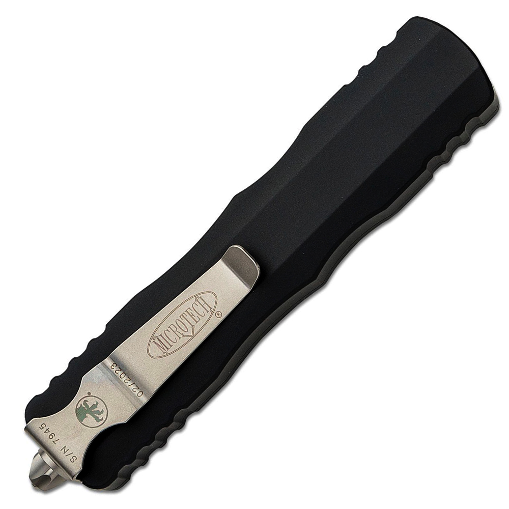 Microtech 227-11 Dirac Delta Tactical AUTO OTF Stonewashed Combo Dagger Blade Black Aluminum 3