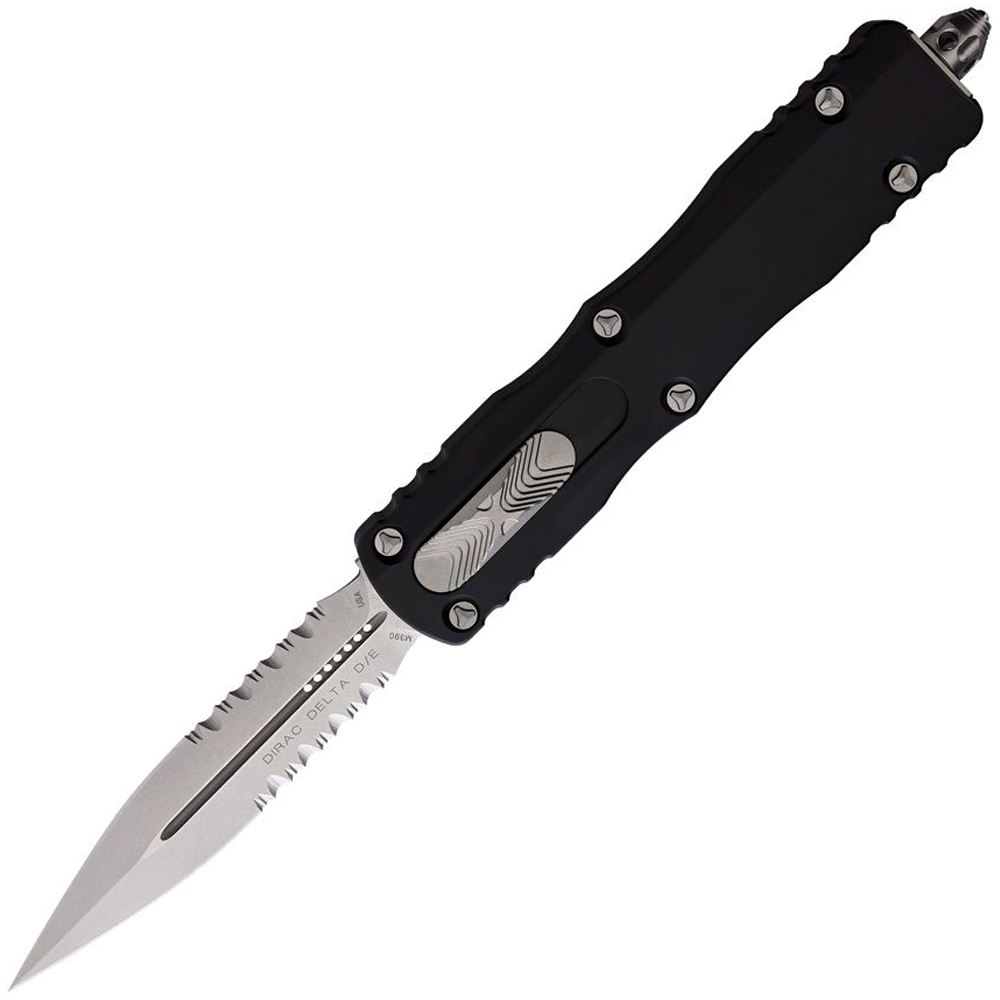 Microtech 227-11 Dirac Delta Tactical AUTO OTF Stonewashed Combo Dagger Blade Black Aluminum 1