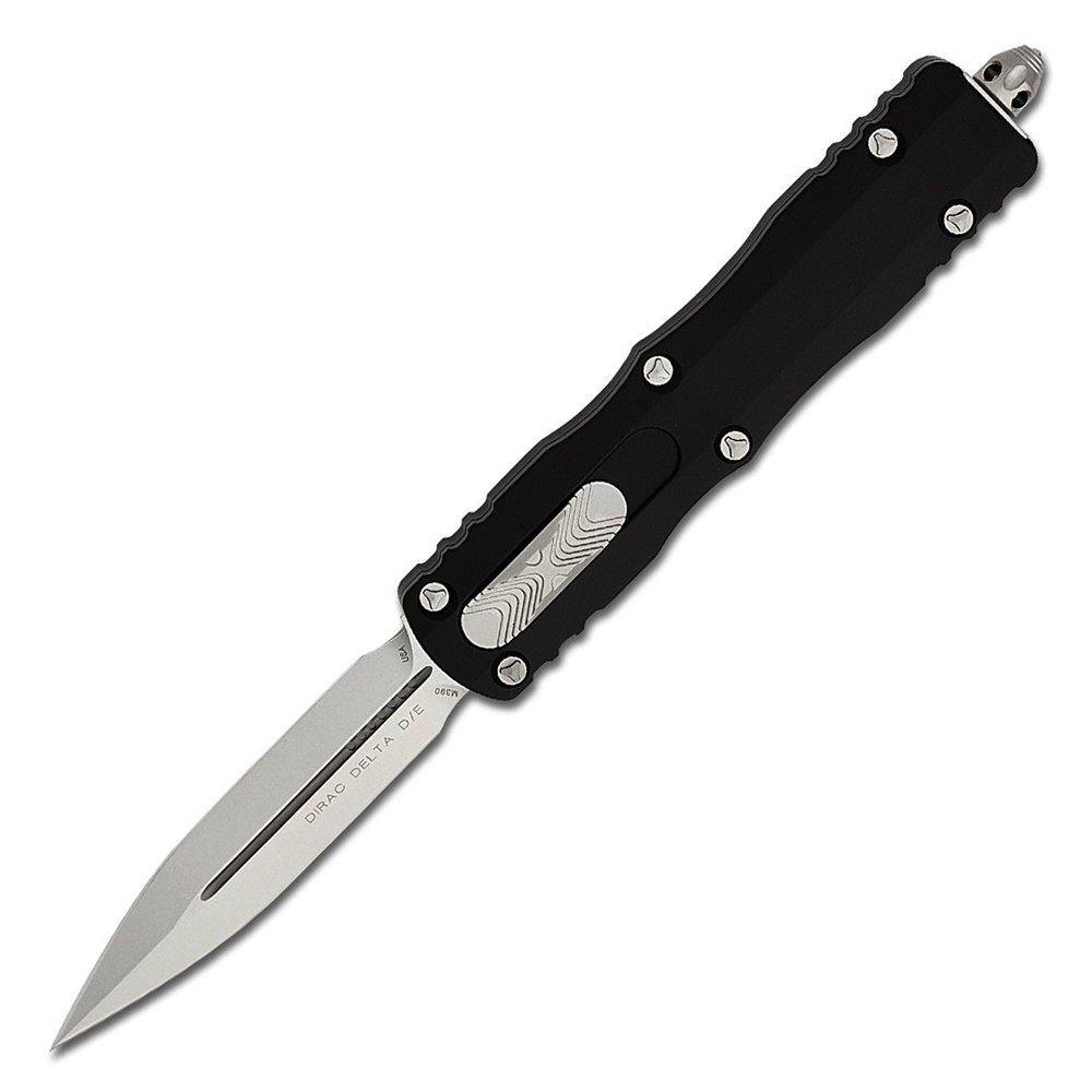 Microtech 227-10 Dirac Delta Tactical AUTO OTF Stonewashed Double Edge Dagger Blade Black Aluminum 1