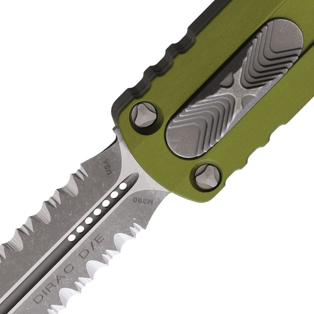 Microtech Auto Dirac D/E OTF AP OD Apocalyptic Double Edge Partially Serrated Dagger OD Green Aluminum 3