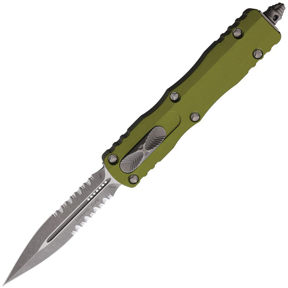 Microtech Auto Dirac D/E OTF AP OD Apocalyptic Double Edge Partially Serrated Dagger OD Green Aluminum 1
