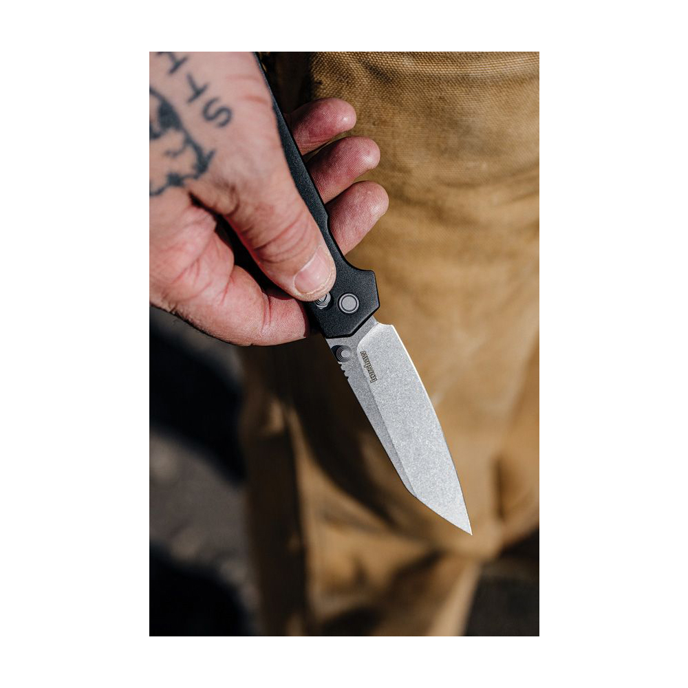 Kershaw 2038R Iridium DuraLock KVT D2 Stonewashed Reverse Tanto Black Aluminum 10