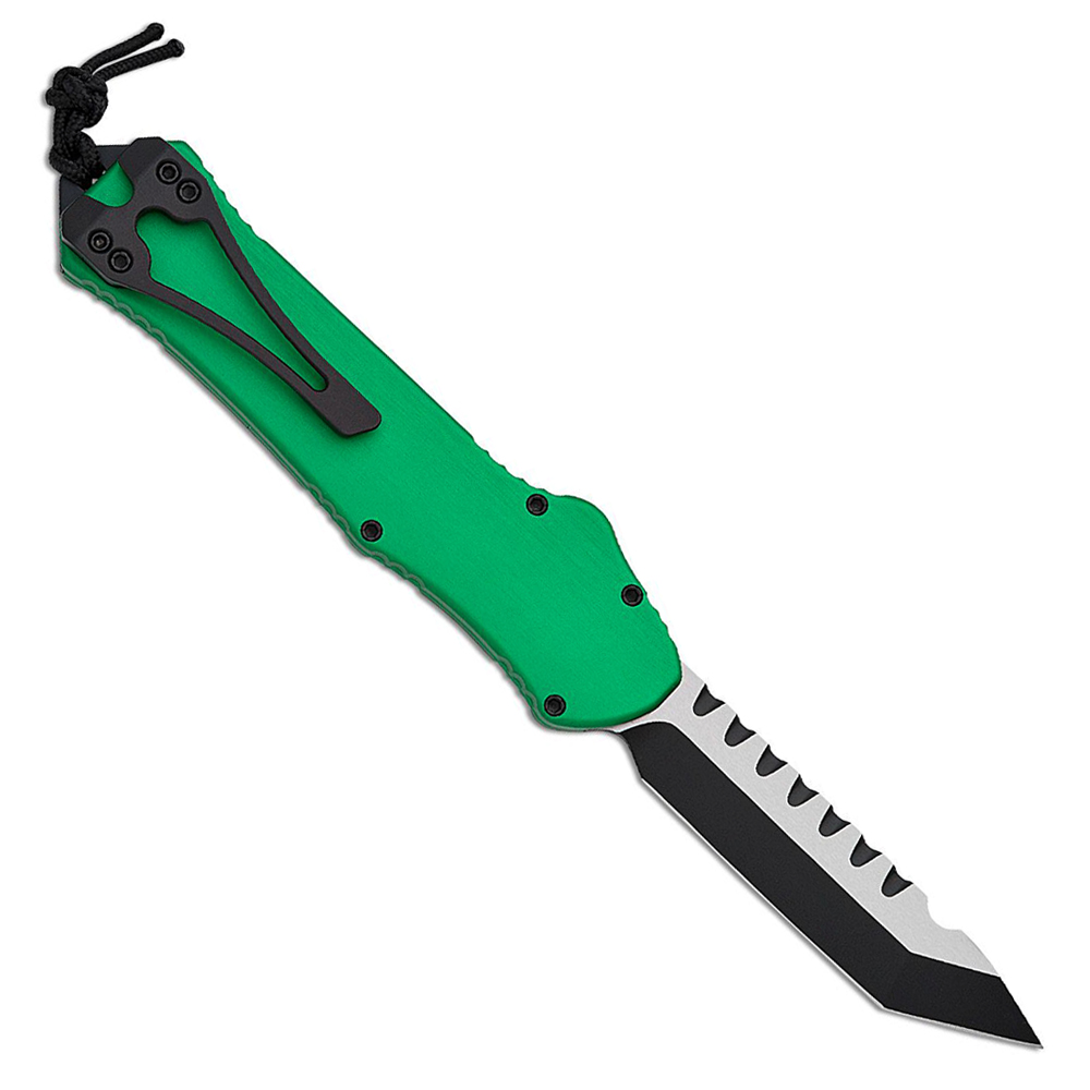 Heretic Knives Hydra OTF Auto CPM-MagnaCut Black DLC Two-Tone Tanto Toxic Green Aluminum H00611ATXGR 3