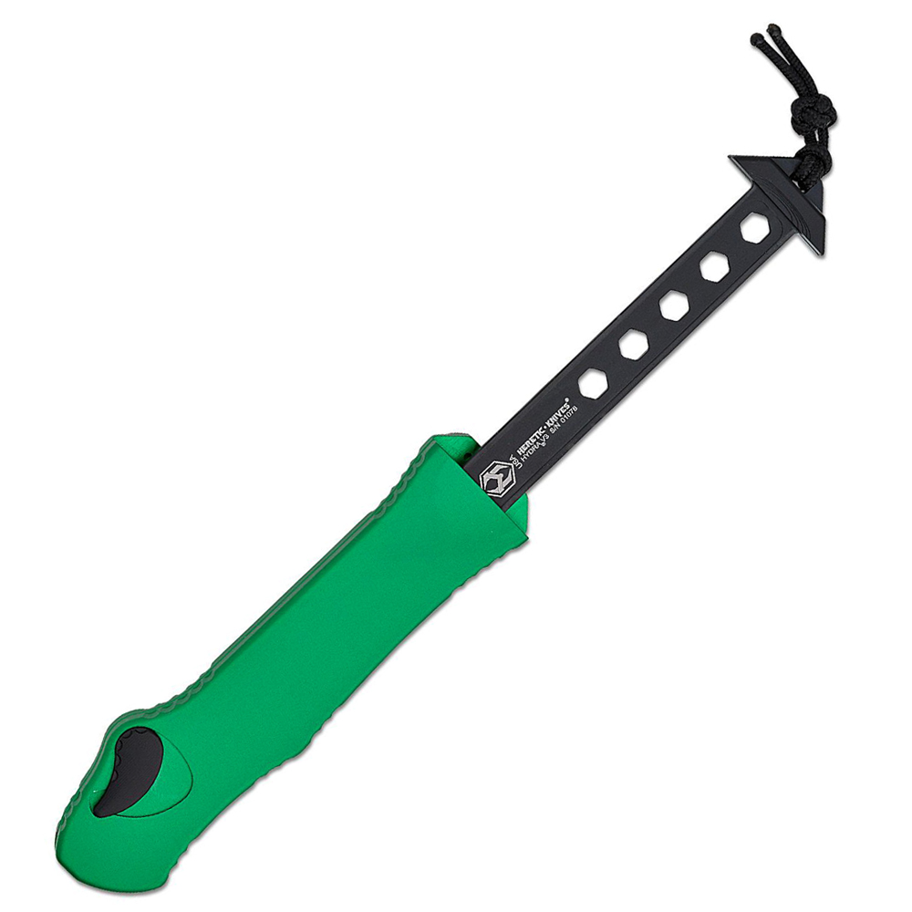 Heretic Knives Hydra OTF Auto CPM-MagnaCut Black DLC Two-Tone Tanto Toxic Green Aluminum H00611ATXGR 4