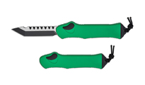 Heretic Knives Hydra OTF Auto CPM-MagnaCut Black DLC Two-Tone Tanto Toxic Green Aluminum H00611ATXGR