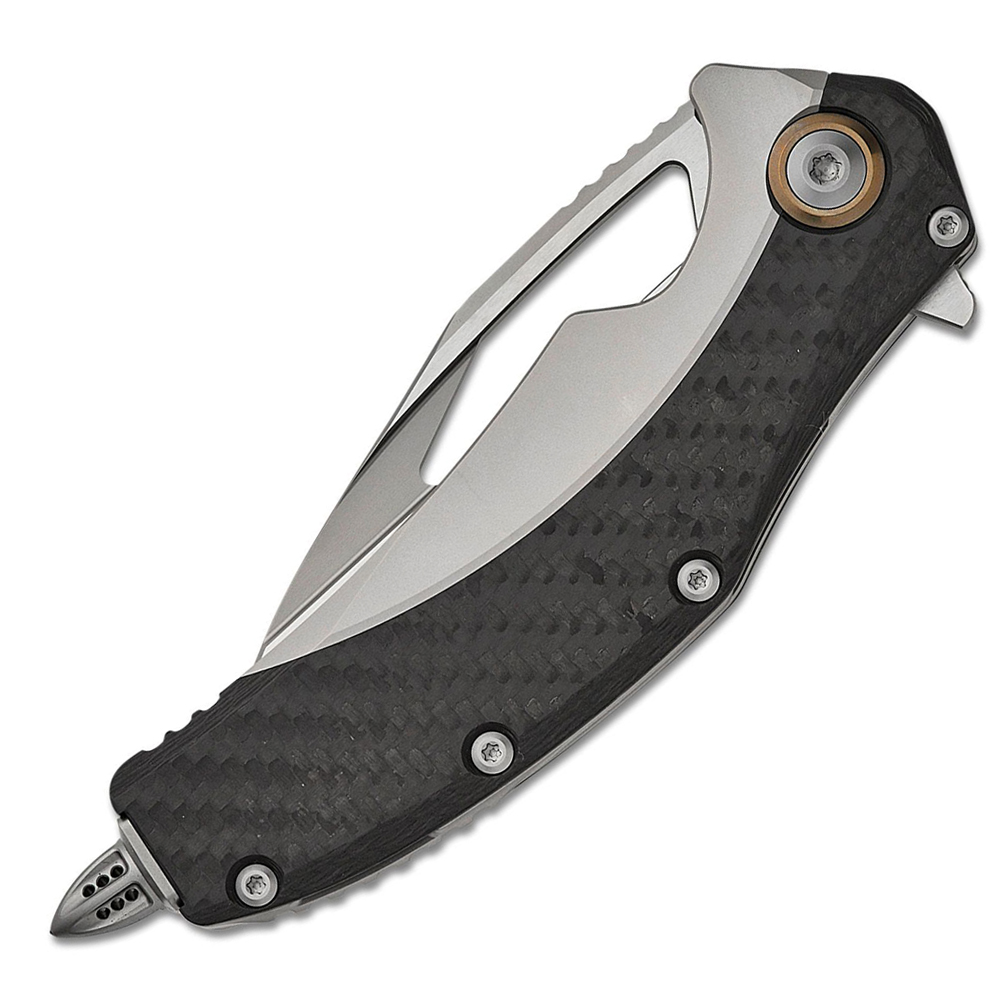 Microtech Matrix M390 Blasted Modified Sheepsfoot Combo Blade Bolstered Titanium Handles with Carbon Fiber Scales MCT165C8CFTI 3
