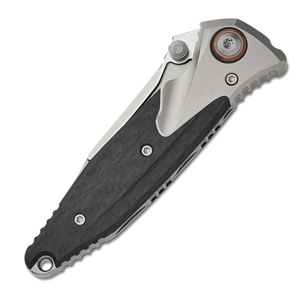 Microtech Socom Bravo Mini M390 Blasted Clip Point Combo Blade Bolstered Titanium Handles with Carbon Fiber Scales 260M-8CFTI 3