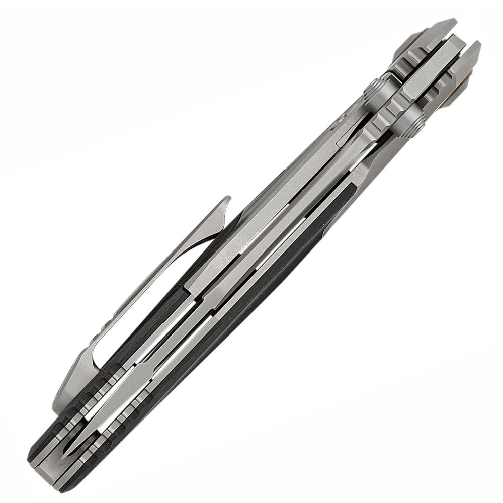 Microtech Socom Bravo Mini M390 Blasted Clip Point Combo Blade Bolstered Titanium Handles with Carbon Fiber Scales 260M-8CFTI 5