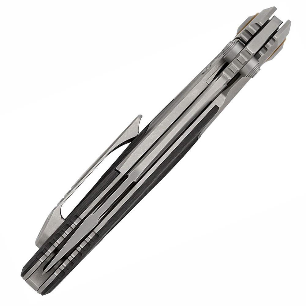 Microtech Socom Bravo Mini M390 Blasted Clip Point Serrated Blade Bolstered Titanium Handles with Carbon Fiber Scales 260M-9CFTI 5