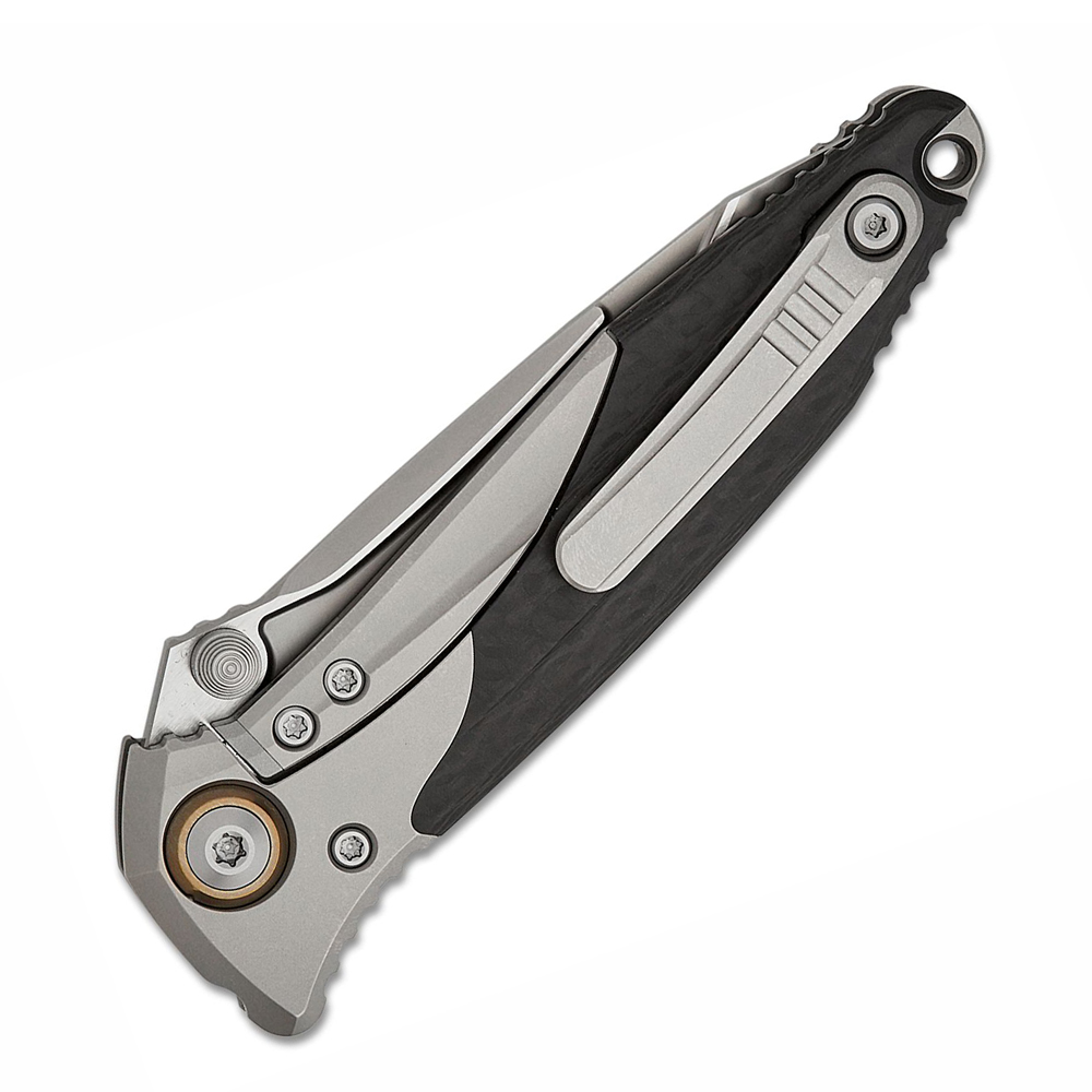 Microtech Socom Bravo Mini M390 Blasted Tanto Combo Blade Bolstered Titanium Handles with Carbon Fiber Scales 261M-8CFTI 4