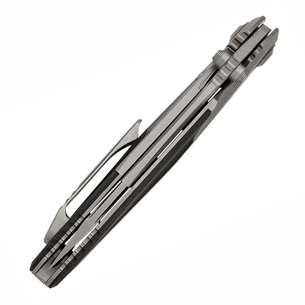 Microtech Socom Bravo Mini M390 Blasted Tanto Combo Blade Bolstered Titanium Handles with Carbon Fiber Scales 261M-8CFTI 5