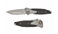 Microtech Socom Bravo Mini M390 Blasted Tanto Combo Blade Bolstered Titanium Handles with Carbon Fiber Scales 261M-8CFTI