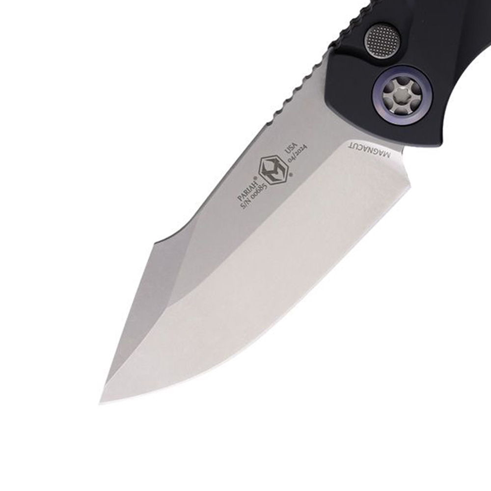 Heretic Auto Pariah CPM-MagnaCut Stonewashed Harpoon Blade Black Aluminum Handles H0482A 4