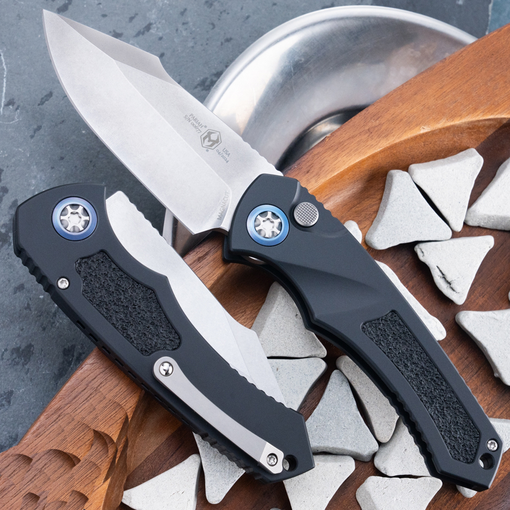 Heretic Auto Pariah CPM-MagnaCut Stonewashed Harpoon Blade Black Aluminum Handles H0482A 5