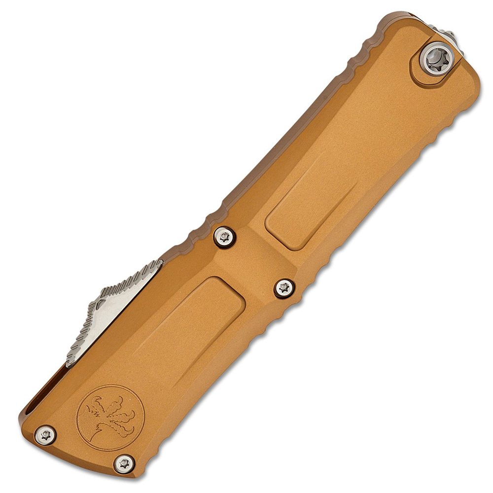 Microtech Combat Troodon Gen III AUTO OTF M390MK Stonewashed Drop Point Tan Aluminum Handles 1143-10TA 3