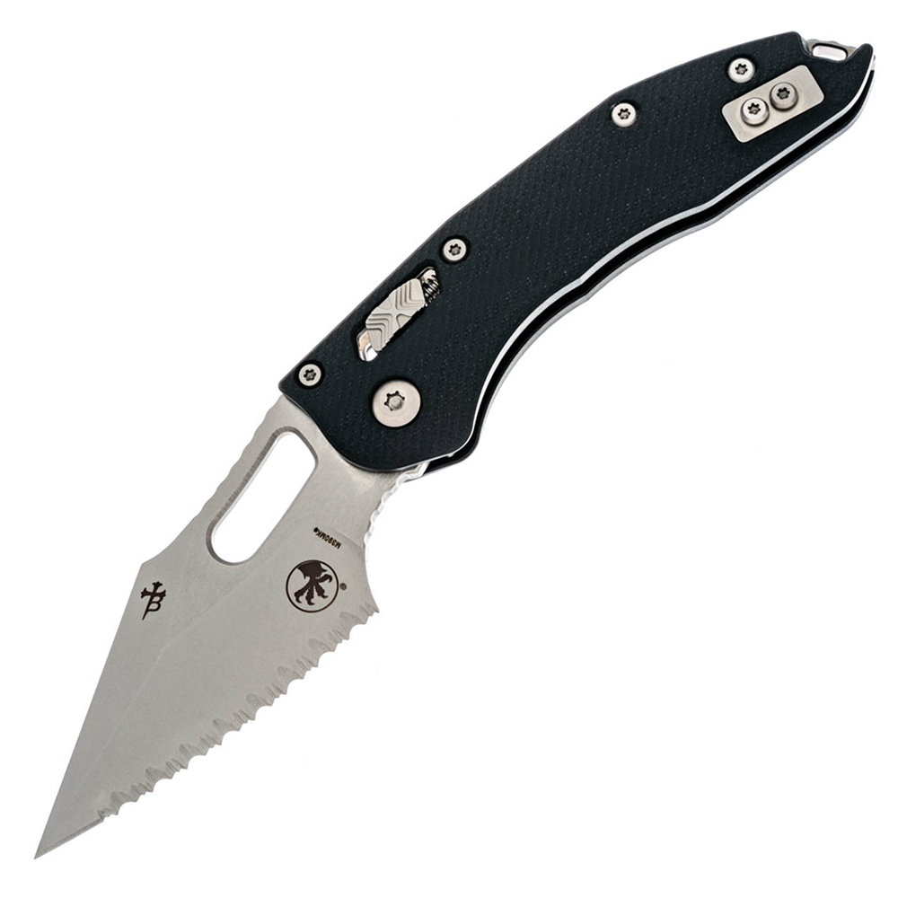Microtech Stitch RAM-LOK Manual Folding Knife Bohler M390MK Stonewashed Spear Point Serrated Blade Black Fluted G10 169RL-12FLGTBK 1