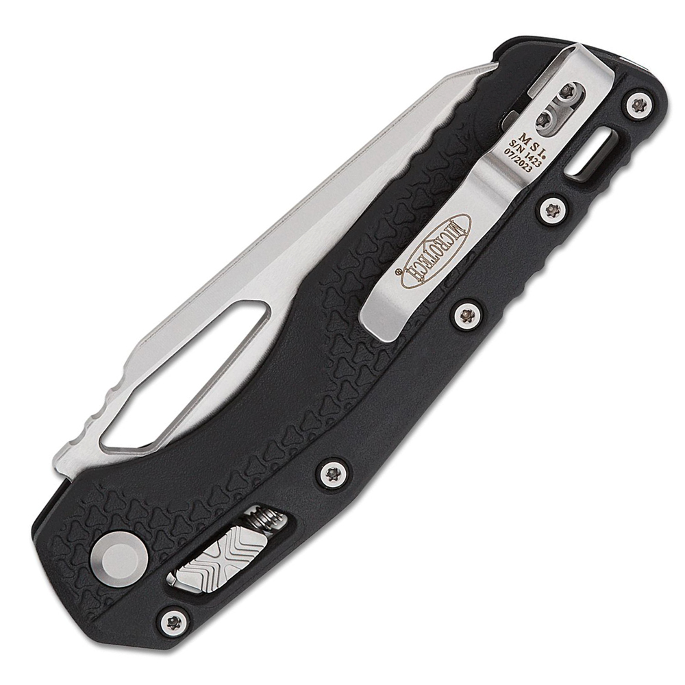 Microtech MSI RAM-LOK Manual Folding Bohler M390MK Stonewashed Modified Sheepsfoot Combo Blade Black Injection Molded Polymer Handles 210T-11PMBK 4