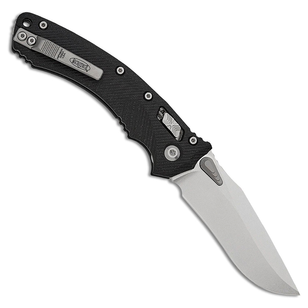 Microtech Amphibian RAM-LOK Manual Folding Bohler M390MK Stonewashed Clip Point Plain Blade Black Fluted G10 Handles 137RL-10FLGTBK 2