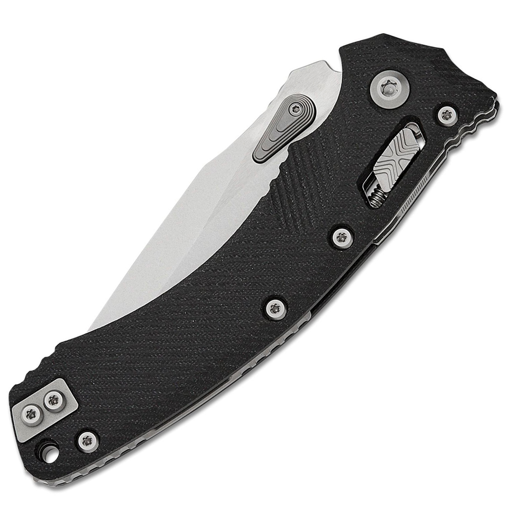 Microtech Amphibian RAM-LOK Manual Folding Bohler M390MK Stonewashed Clip Point Plain Blade Black Fluted G10 Handles 137RL-10FLGTBK 3