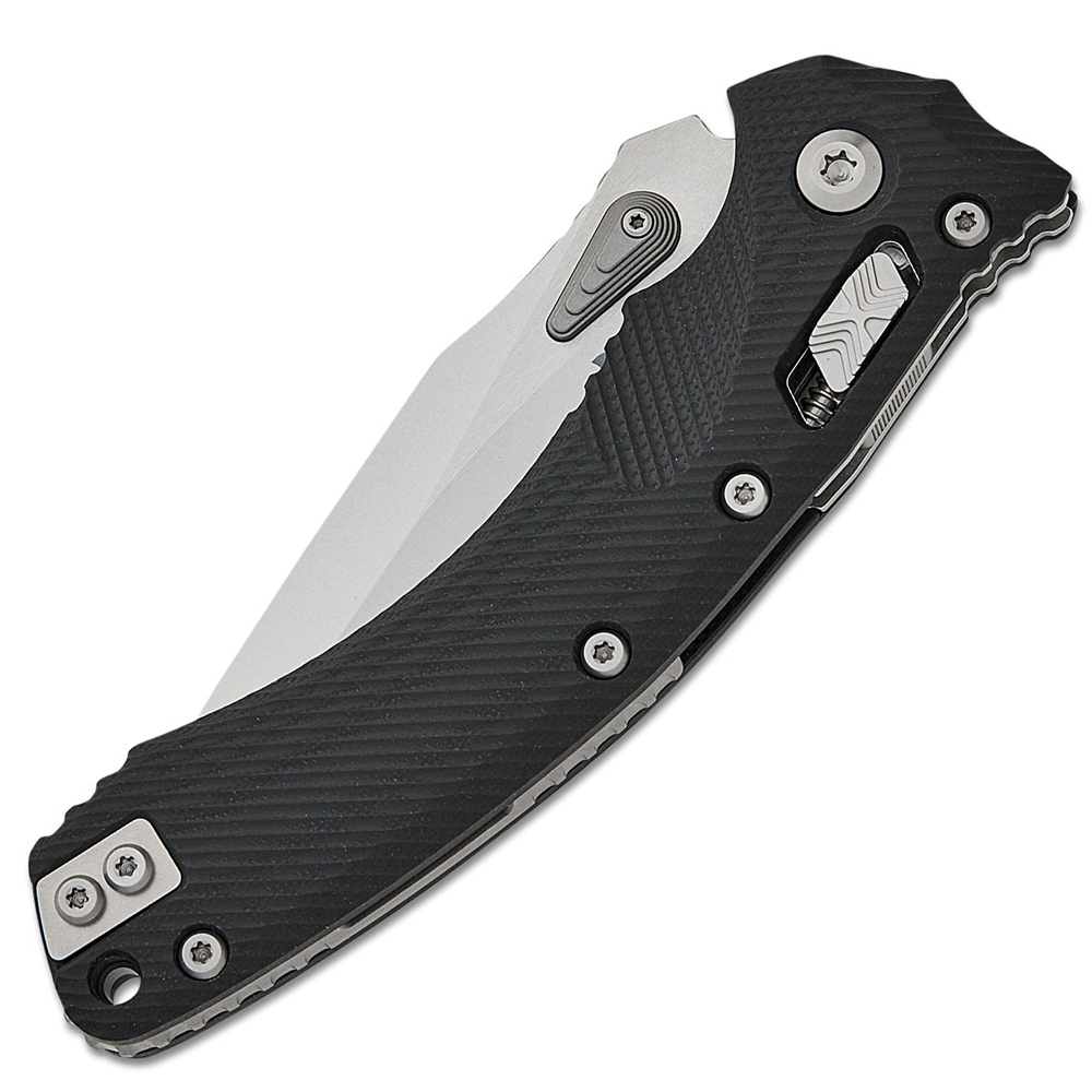 Microtech 30th Anniversary Amphibian RAM-LOK Manual Folding Bohler M390MK Stonewashed Clip Point Plain Black Fluted G10 Handles 137RL-10FLGTBK30 3