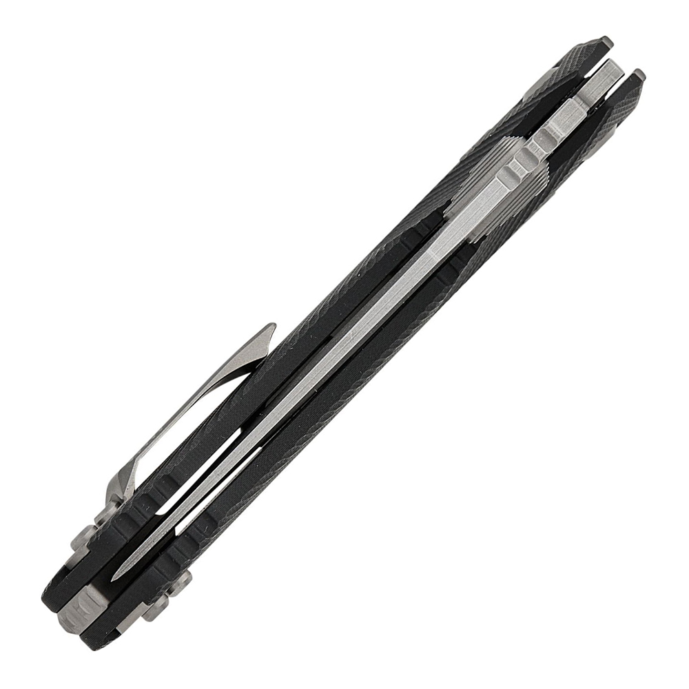 Microtech 30th Anniversary Amphibian RAM-LOK Manual Folding Bohler M390MK Stonewashed Clip Point Plain Black Fluted G10 Handles 137RL-10FLGTBK30 5