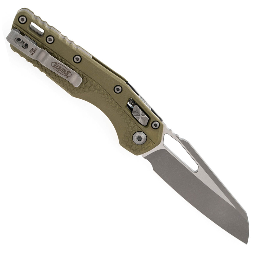 Microtech MSI RAM-LOK Manual Folding Bohler M390MK Apocalyptic Modified Sheepsfoot Plain Blade Tri-Grip Polymer OD Green 210T-10APPMOD 2