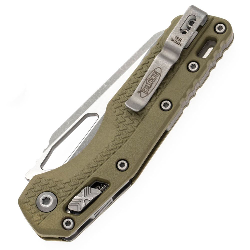 Microtech MSI RAM-LOK Manual Folding Bohler M390MK Apocalyptic Modified Sheepsfoot Plain Blade Tri-Grip Polymer OD Green 210T-10APPMOD 4
