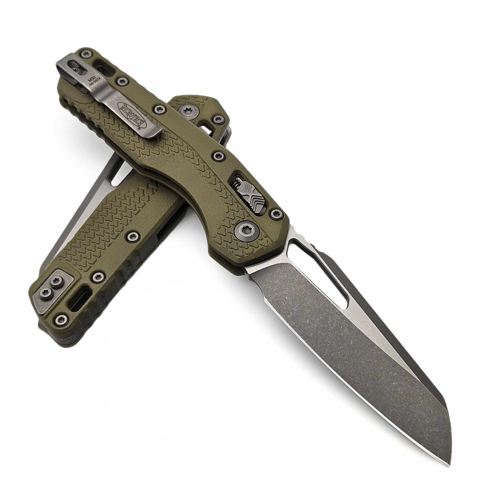Microtech MSI RAM-LOK Manual Folding Bohler M390MK Apocalyptic Modified Sheepsfoot Plain Blade Tri-Grip Polymer OD Green 210T-10APPMOD 7