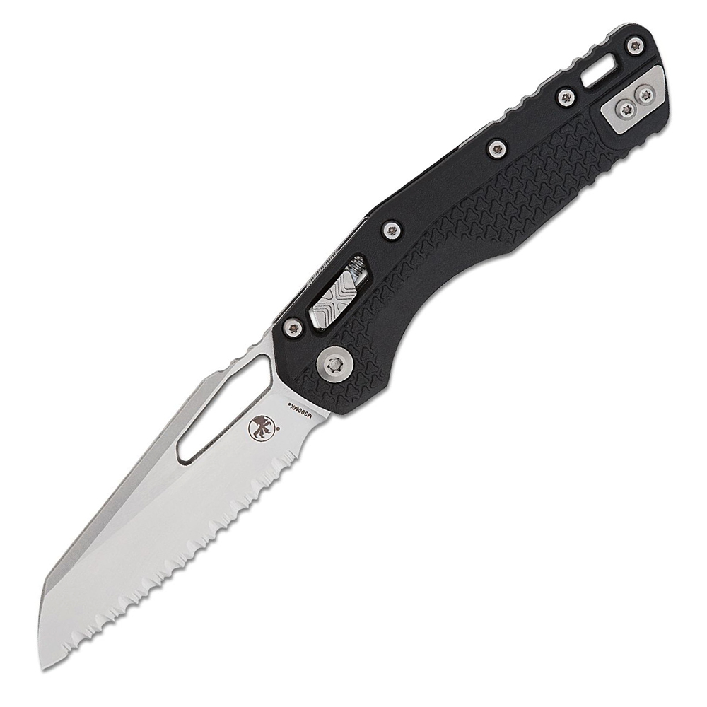 Microtech MSI RAM-LOK Manual Folding Bohler M390MK Stonewashed Modified Sheepsfoot Serrated Blade Black Injection Molded Polymer Handles 210T-12PMBK 1