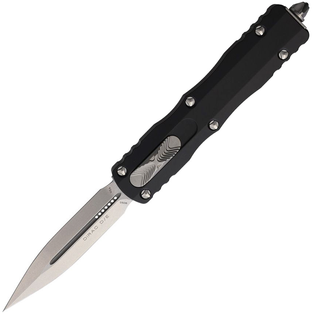 Microtech 225-10 Dirac AUTO OTF Knife Stonewashed Double Edge Dagger Black Aluminum Handles 1