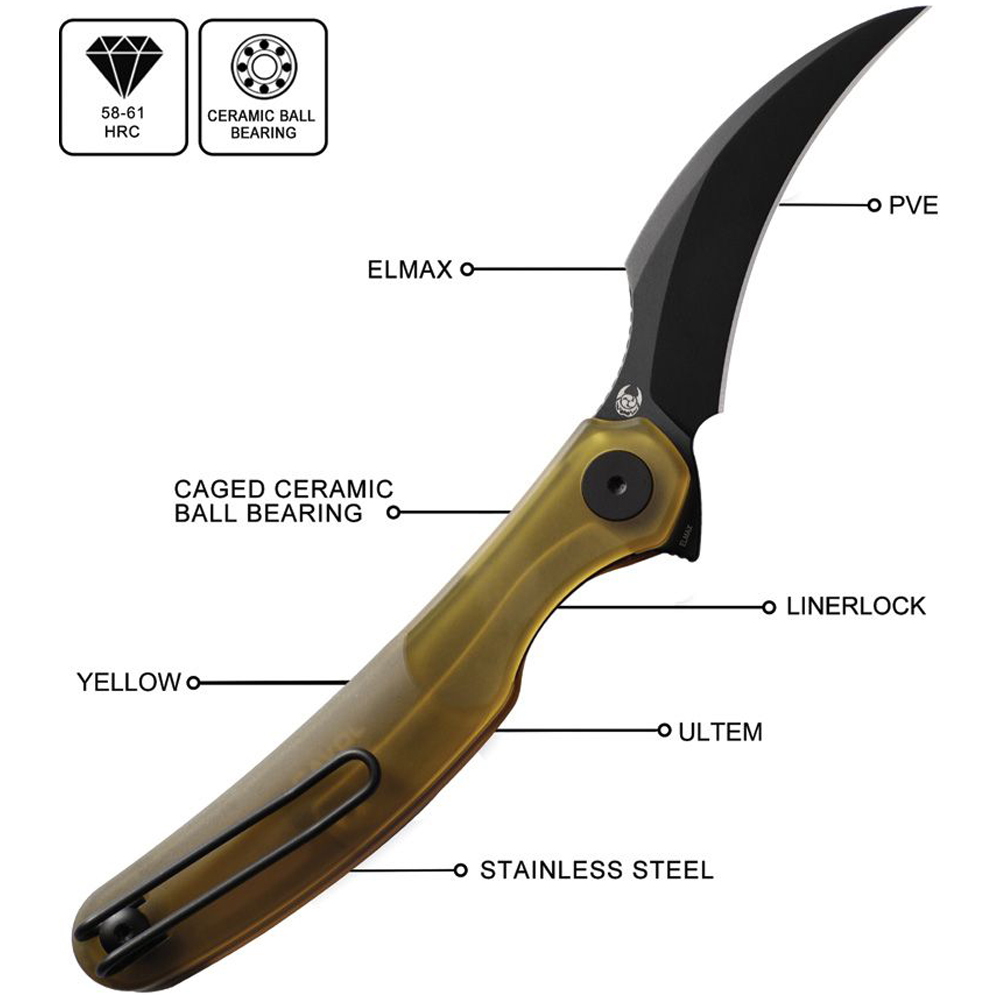 Cavol Mantis-C09 Ultem Handle ELMAX Flipper Pikal Knife Black PVE C09UD 5