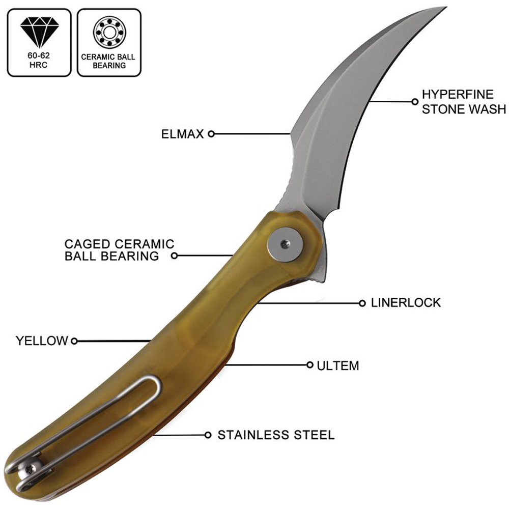 Cavol Mantis-C09 Ultem Handle ELMAX Flipper Pikal Knife Stonewash C09UW 4