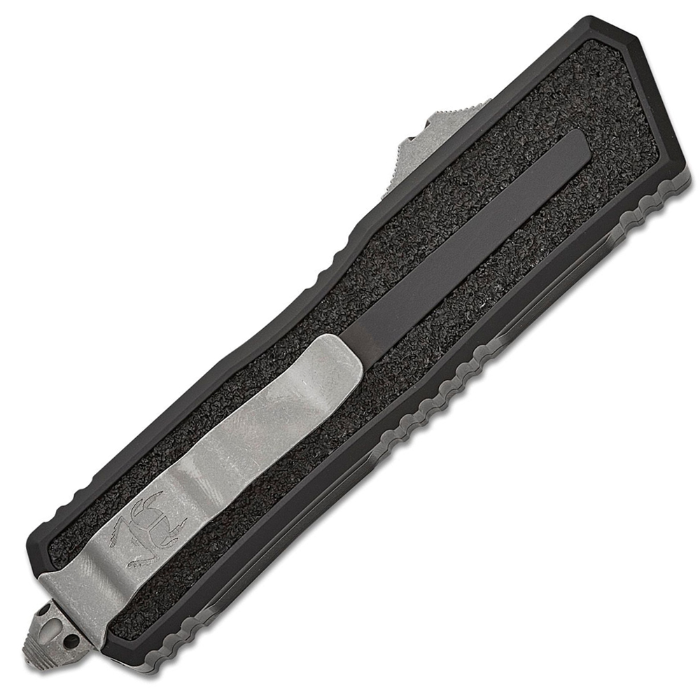 Microtech Scarab II Gen III AUTO OTF Knife M390MK Apocalyptic Drop Point Plain Black Aluminum Handles with 3M Traction Tape Inserts 1278-10AP 4